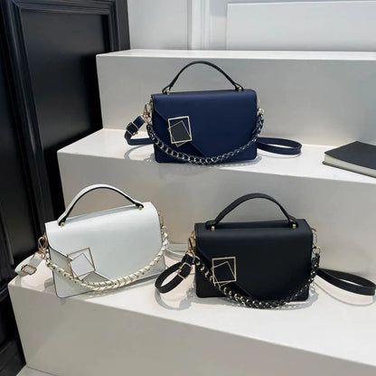 Luna White Geometric Crossbody Bag – Adjustable Shoulder Bag (Black)